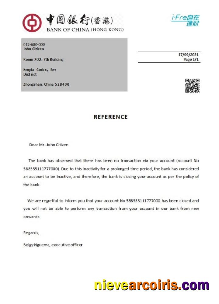 Hong Kong Bank of China closure reference